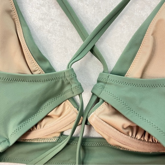 SHADE & SHORE Swimsuit Lace-Up Hight Waist 2 Piece Bikini Sage Green Size M/36C - Picture 11 of 16